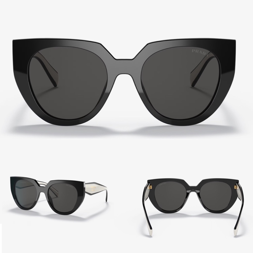Prada 52mm Cat Eye Sunglasses Black Talc Grey White Sunnies Authenticated - Picture 2 of 12